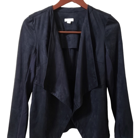 J. Jill Womens Faux Leather Suede Jacket  Blue Draped Open Front Size X-Small - Picture 2 of 11